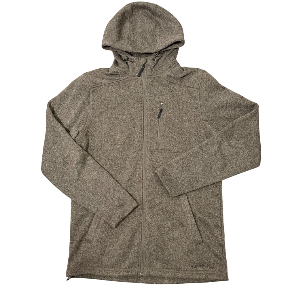 Merrell Olive Sweater Fleece Hooded Full Zip Jacket (M) Hiking Outdoor Mens Coat